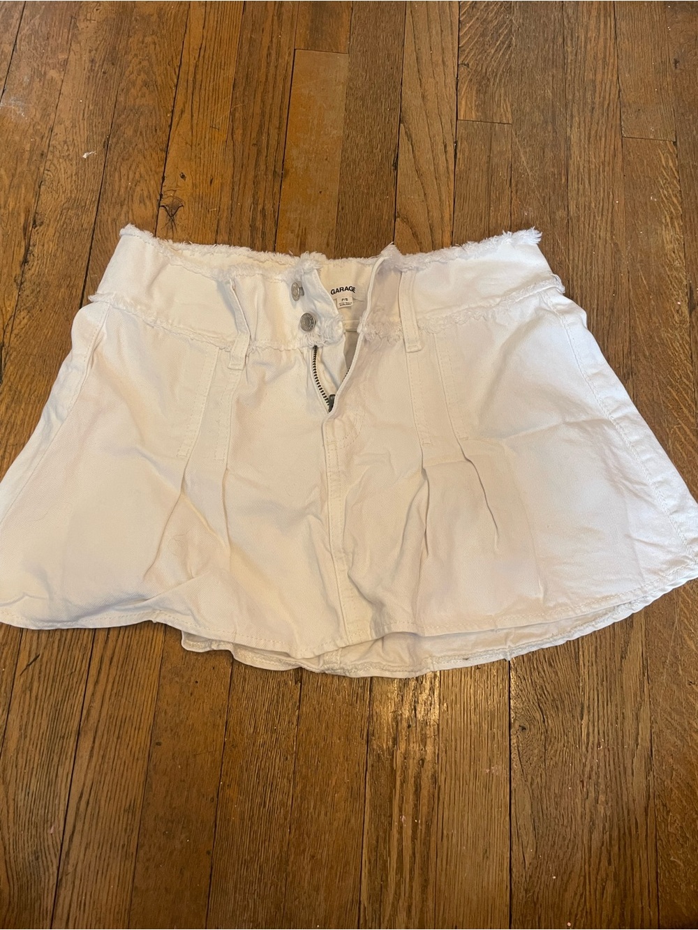 Garage White High-Waist Denim Skort with Button Front